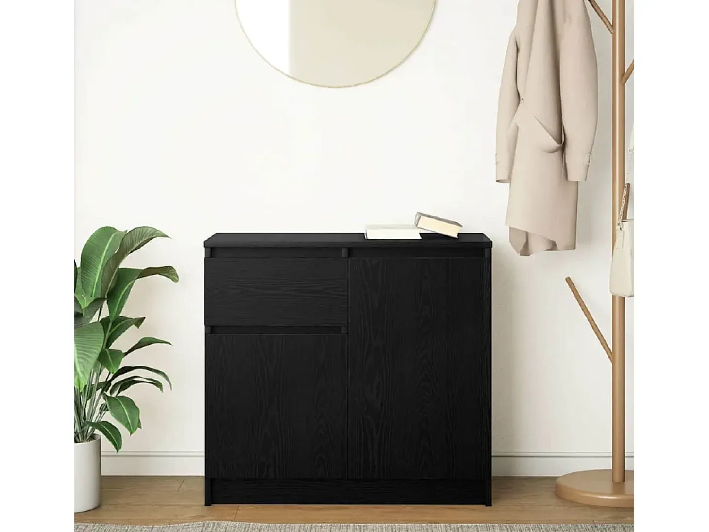 Aparador con cajón roble negro 71x35x65 cm madera de ingeniería