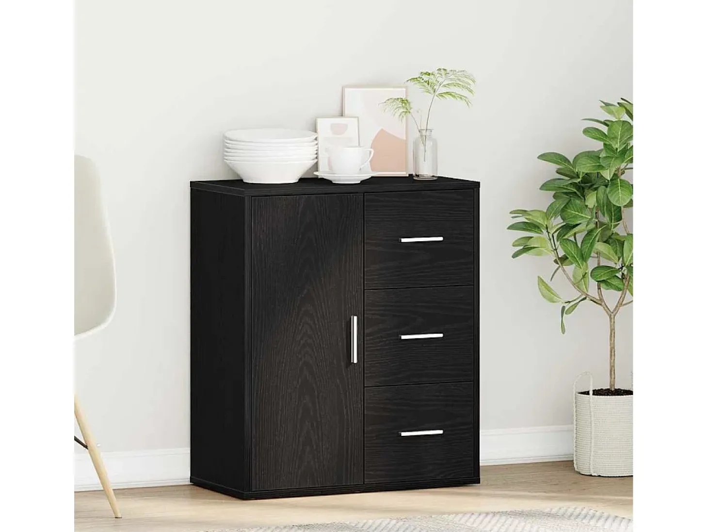 Aparador con cajón Roble negro 60 x 31 x 70 cm Madera de ingeniería