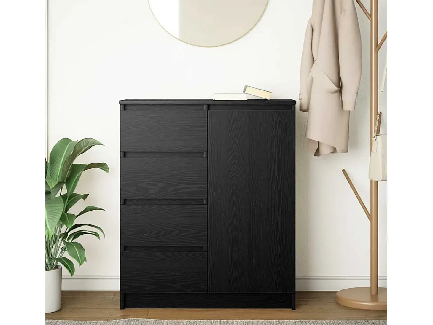 Aparador con cajones roble negro 71x35x84 cm madera ingeniería