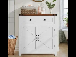 Aparador con cajones y puertas, estante ajustable, ideal para salón. Medidas: 40x80x80 cm, color blanco.