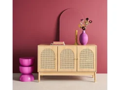 Aparador con decoración madera y mimbre 3 puertas, 120cm natural