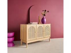 Aparador con decoración madera y mimbre 3 puertas, 120cm natural