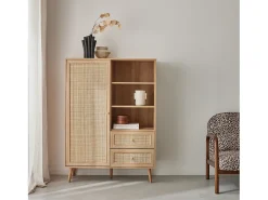 Aparador con efecto de caña y madera de 2 cajones, 101cm natural
