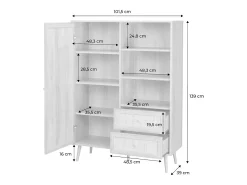 Aparador con efecto de caña y madera de 2 cajones, 101cm natural