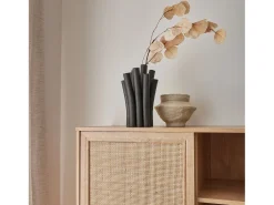 Aparador con efecto de caña y madera de 2 cajones, 101cm natural