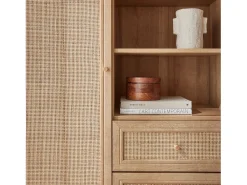 Aparador con efecto de caña y madera de 2 cajones, 101cm natural