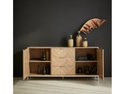 Aparador con efecto espiga de 2 puertas, 160cm natural