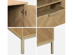Aparador con efecto espiga de 2 puertas, 160cm natural