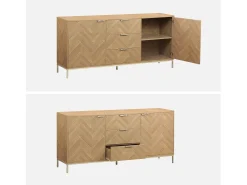 Aparador con efecto espiga de 2 puertas, 160cm natural
