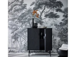 Aparador con efecto madera de 2 puertas, 83.5cm negro