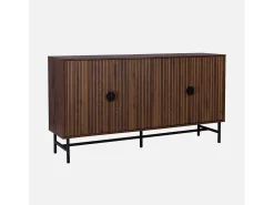 Aparador con efecto madera de 4 puertas, 157.5cm madera oscura