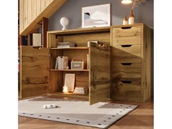 Aparador con estante abierto, 2 puertas y 4 cajones - Color madera 150x40x90 cm