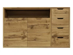 Aparador con estante abierto, 2 puertas y 4 cajones - Color madera 150x40x90 cm