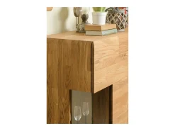 Aparador con expositor en madera maciza de roble miel Divina 100 cm