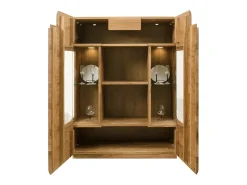Aparador con expositor en madera maciza de roble miel Divina 100 cm