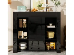 Aparador con frente brillante - 95 x 35 x 83,5 cm - con estantes de cristal + puerta - aglomerado - negro