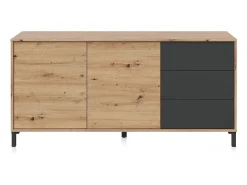 Aparador con gran espacio de almacenamiento en gris antracita y roble nodi 154 cm Lea Gris Antracita - Roble Nodi