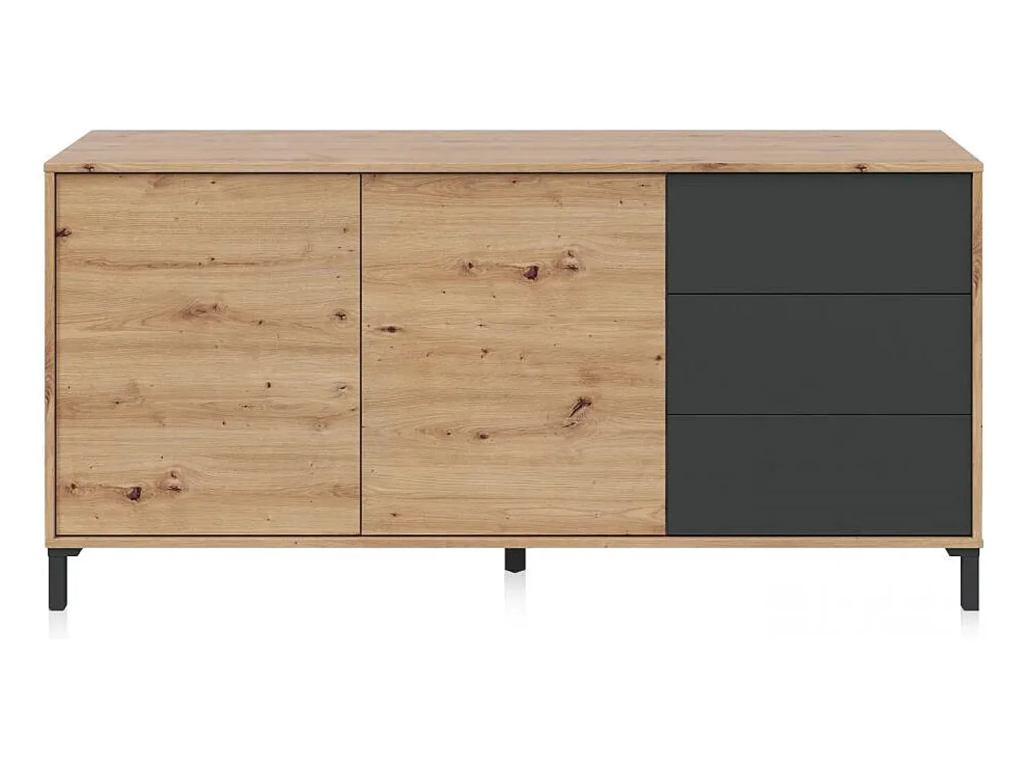 Aparador con gran espacio de almacenamiento en gris antracita y roble nodi 154 cm Lea Gris Antracita - Roble Nodi