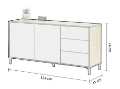 Aparador con gran espacio de almacenamiento en blanco mate y roble canadian 154 cm Lea Blanco Artik (Blanco Mate) - Roble Canadian