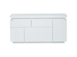 Aparador con iluminación LED, 4 puertas y 2 cajones - Acabado blanco brillo 140x35x72,5 cm