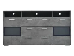 Aparador con iluminación LED, 2 puertas acrílicas y 3 cajones - Gris