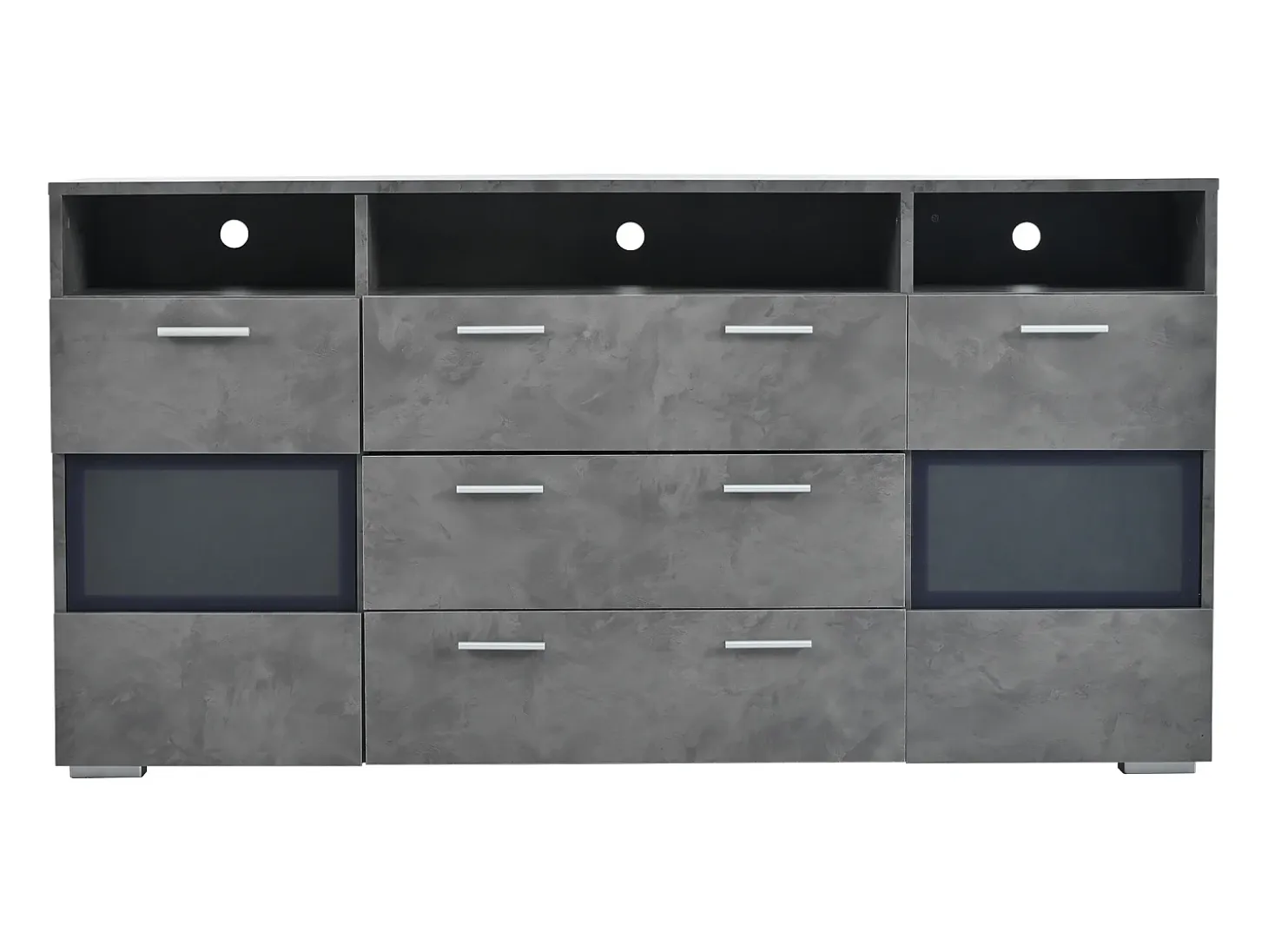 Aparador con iluminación LED, 2 puertas acrílicas y 3 cajones - Gris