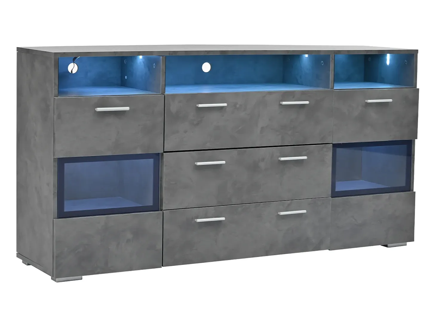 Aparador con iluminación LED, 2 puertas acrílicas y 3 cajones - Gris
