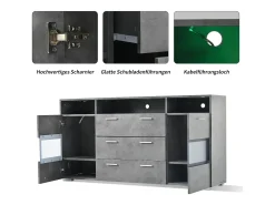 Aparador con iluminación LED, 2 puertas acrílicas y 3 cajones - Gris