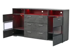Aparador con iluminación LED, 2 puertas acrílicas y 3 cajones - Gris