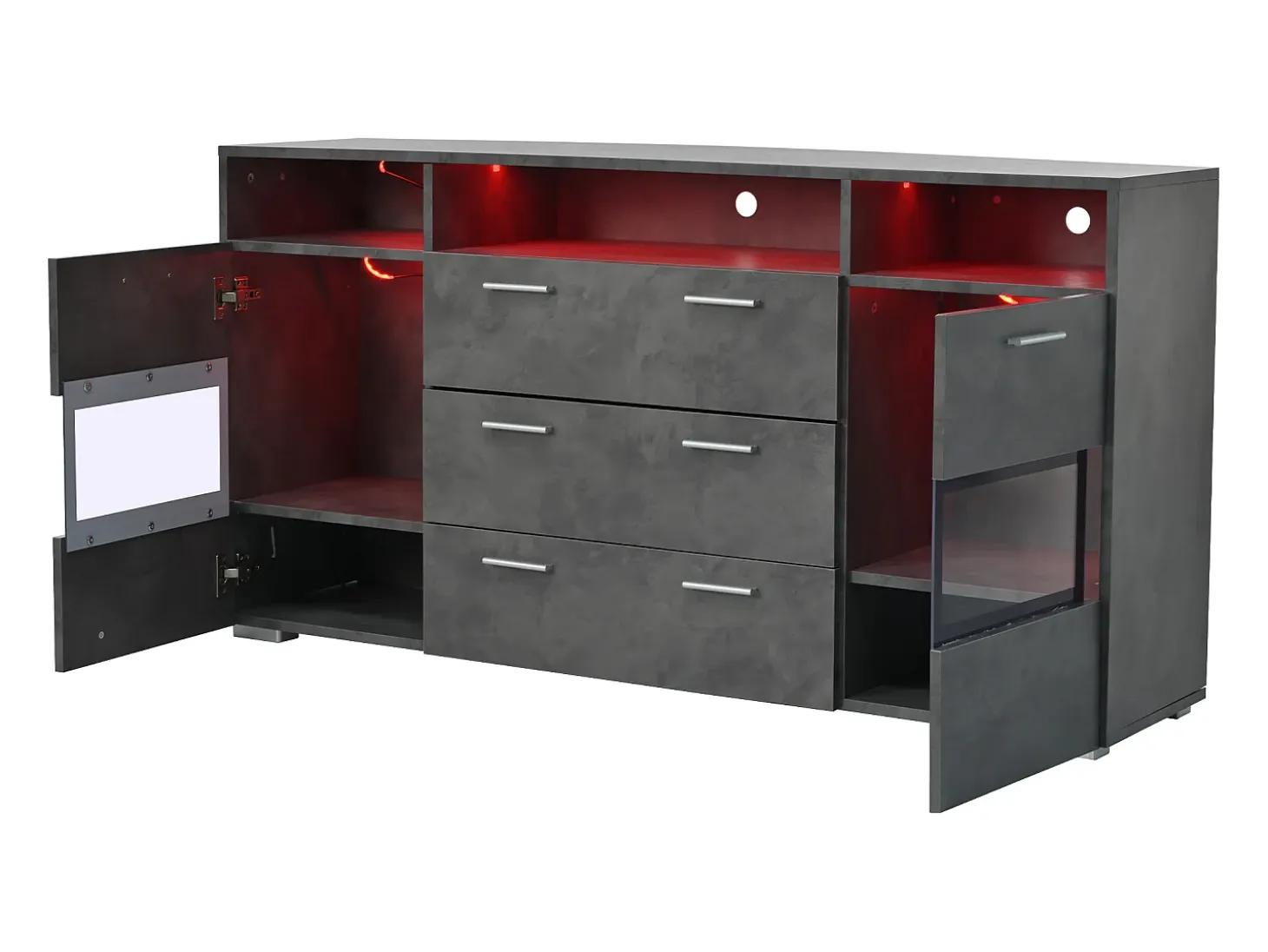 Aparador con iluminación LED, 2 puertas acrílicas y 3 cajones - Gris