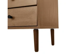 Aparador con inserto de ratán - Cómoda moderna con 3 puertas y 2 cajones irregulares - Madera oscura