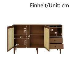 Aparador con inserto de ratán - Cómoda moderna con 3 puertas y 2 cajones irregulares - Madera oscura