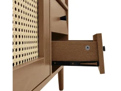 Aparador con inserto de ratán - Cómoda moderna con 3 puertas y 2 cajones irregulares - Madera oscura