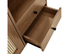 Aparador con inserto de ratán - Cómoda moderna con 3 puertas y 2 cajones irregulares - Madera oscura