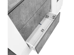 Aparador con LED - 2 puertas y 3 cajones - frente blanco brillo y efecto mármol gris - Blanco