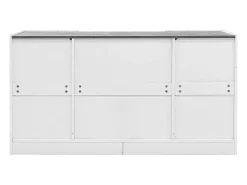 Aparador con LED - 2 puertas y 3 cajones - frente blanco brillo y efecto mármol gris - Blanco