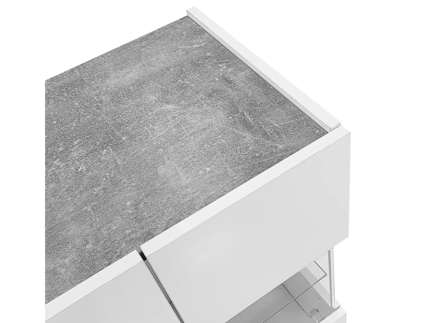 Aparador con LED - 2 puertas y 3 cajones - frente blanco brillo y efecto mármol gris - Blanco
