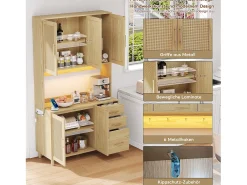 Aparador con LED RGB, 2 USB, 2 enchufes, 3 cajones, 183 cm, Madera (183x40x100 cm)