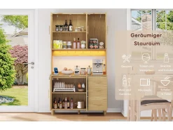 Aparador con LED RGB, 2 USB, 2 enchufes, 3 cajones, 183 cm, Madera (183x40x100 cm)