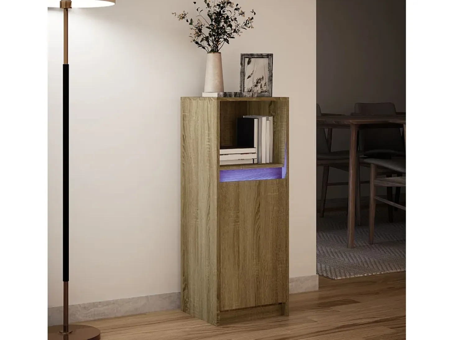Aparador con LED roble Sonoma 38x34x100 cm madera de ingeniería