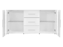 Aparador con luces LED, 2 puertas y 3 cajones - Madera MDF - Blanco