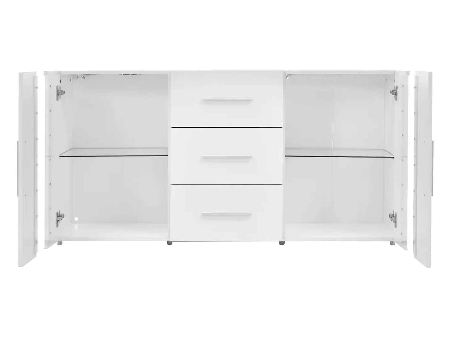 Aparador con luces LED, 2 puertas y 3 cajones - Madera MDF - Blanco