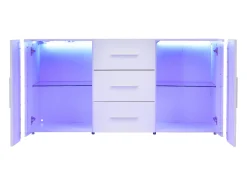 Aparador con luces LED, 2 puertas y 3 cajones - Madera MDF - Blanco