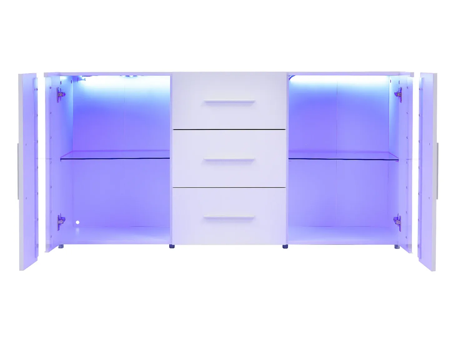 Aparador con luces LED, 2 puertas y 3 cajones - Madera MDF - Blanco