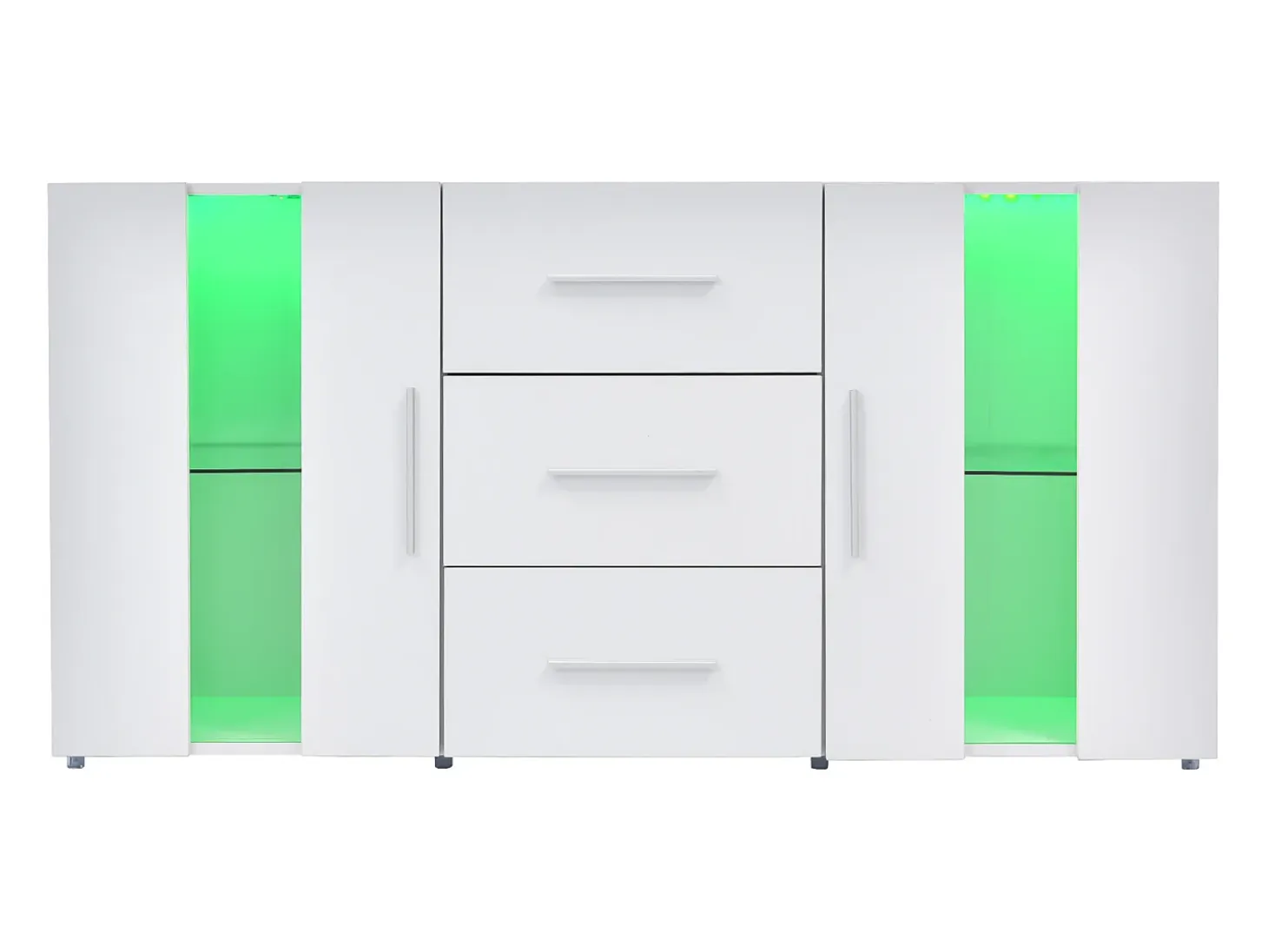 Aparador con luces LED, 2 puertas y 3 cajones - Madera MDF - Blanco