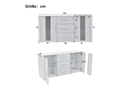 Aparador con luces LED, 2 puertas y 3 cajones - Madera MDF - Blanco