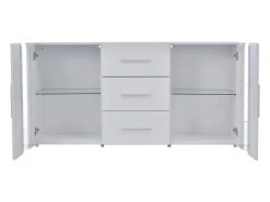 Aparador con luces LED, 2 puertas y 3 cajones - Madera MDF - Blanco