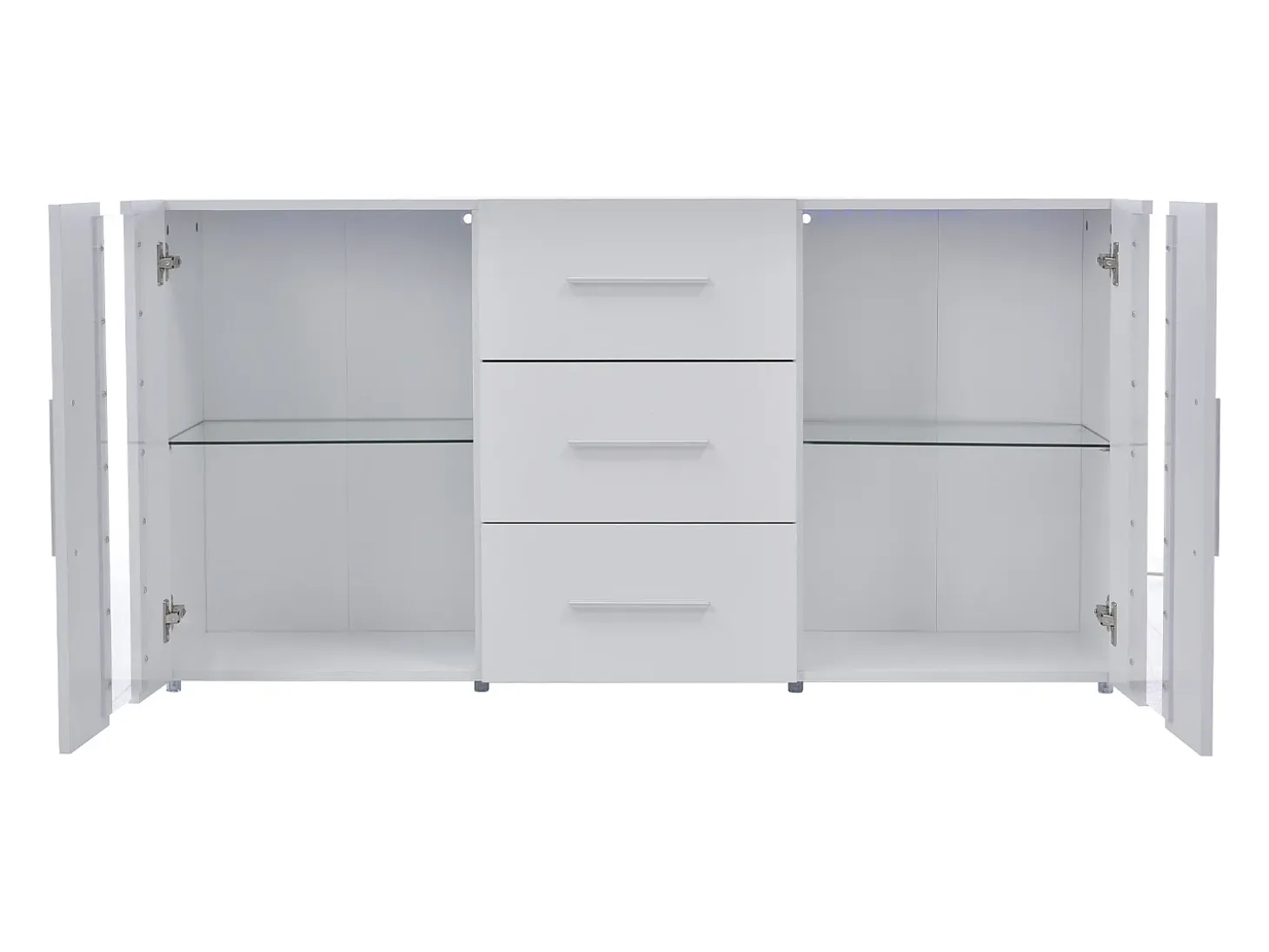 Aparador con luces LED, 2 puertas y 3 cajones - Madera MDF - Blanco