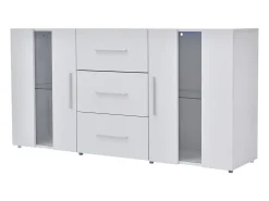 Aparador con luces LED, 2 puertas y 3 cajones - Madera MDF - Blanco