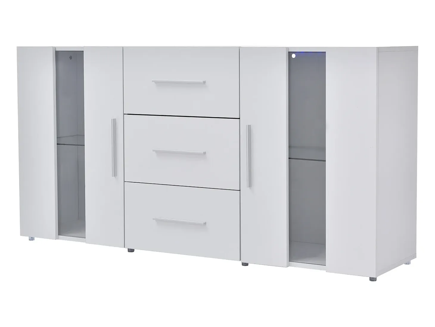Aparador con luces LED, 2 puertas y 3 cajones - Madera MDF - Blanco